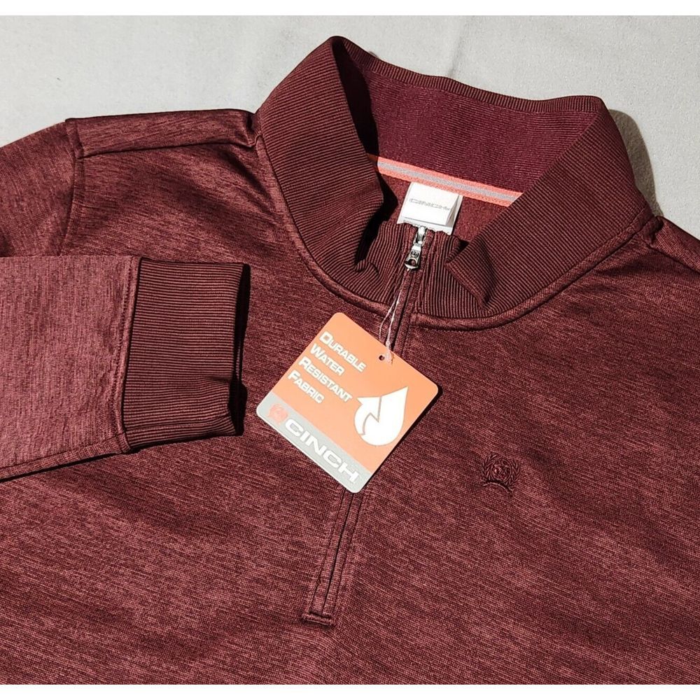 NEW Men's CINCH 1/4 quarter Zip logo pullover Burgundy red fleece size XXL‎